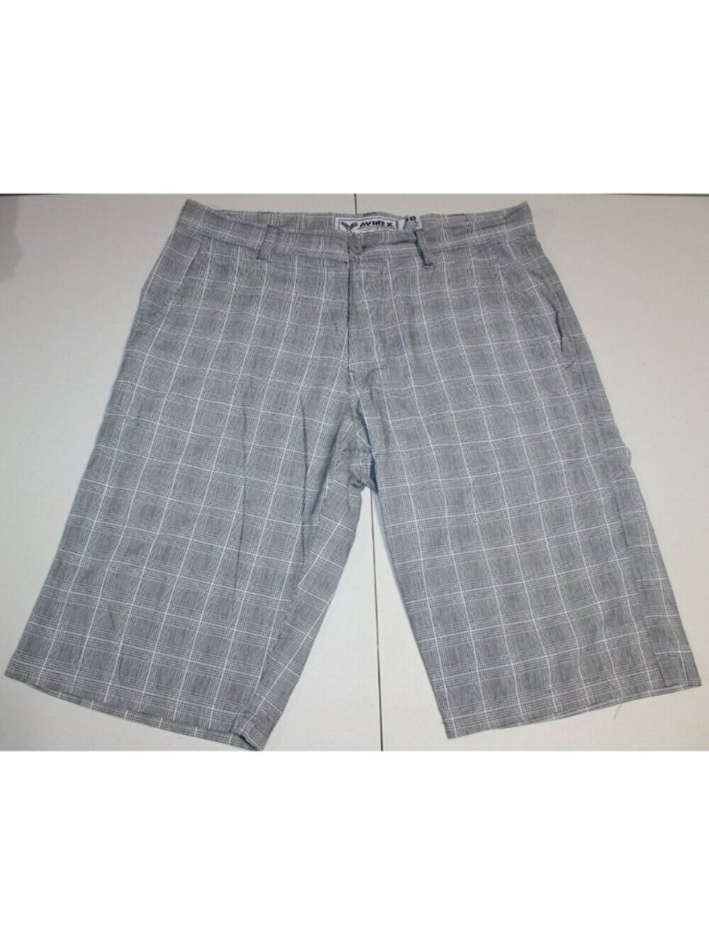 Mens AVIREX Shorts Sz: 38 Walking Outdoor Cotton Black Gray Plaid 4 Pockets